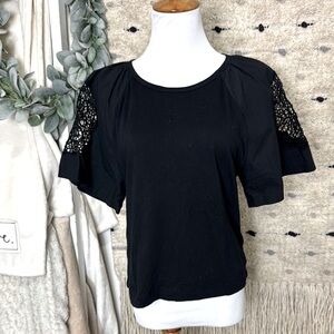 Old Navy Black Boxy Embellished cut out sleeve blouse size xs